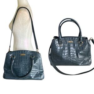 Kate Spade Sloan Oxford Street Croc Embossed Leather Bag Satchel - Asphalt Gray